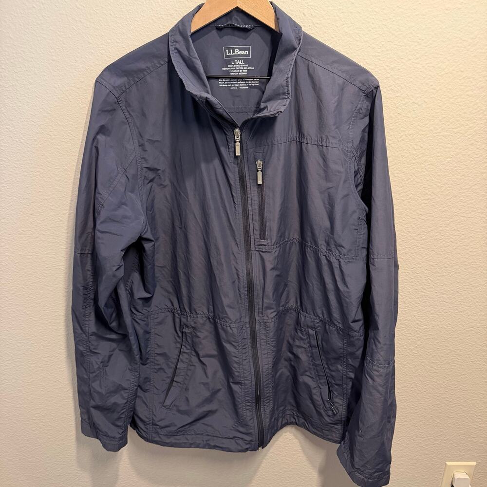 L.L. Bean Men's L Tall Full Zip Windbreaker Jacket Navy Blue Lightweight